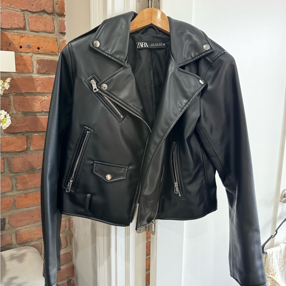 Zara Black Faux Leather Moto Jacket Size M